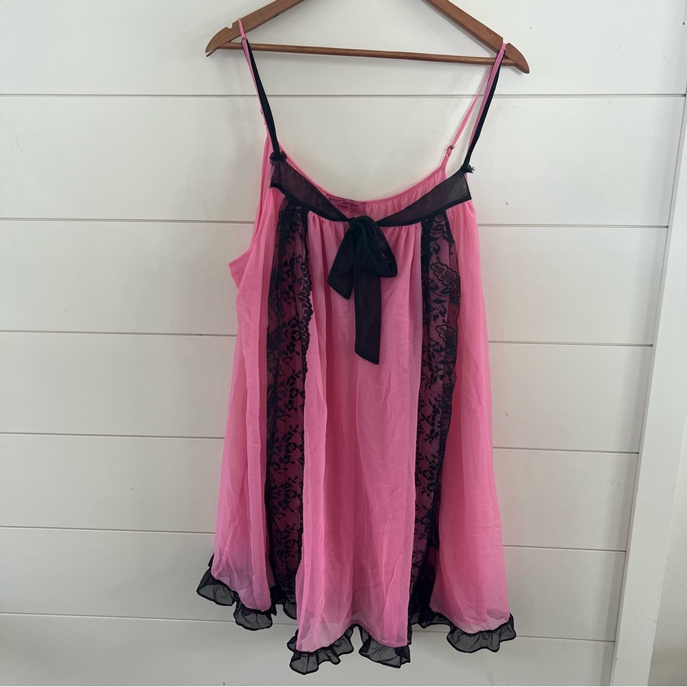 Betsey Johnson Pink and Black Lace Babydoll Chemise